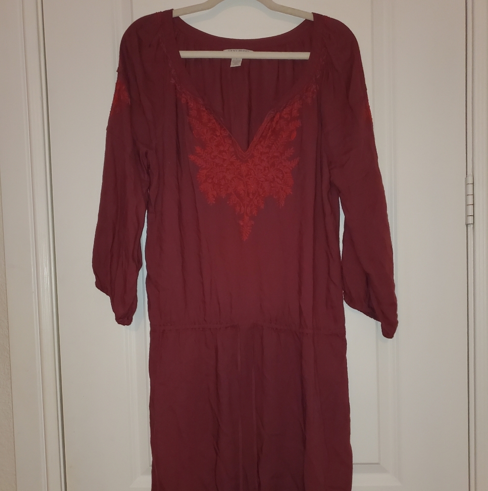 Lucky Brand Maroon Red Embroidered Dress